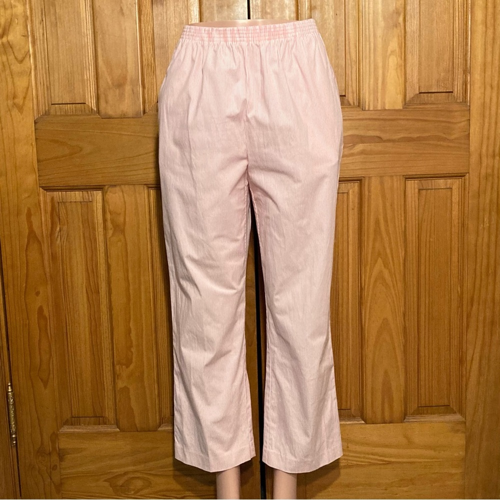 NWOT Alfred Dunner Vintage 80s Pull On Pants Elastic Waist Pink White Size 10